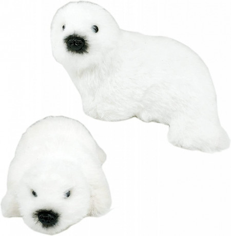 Set de 2 decoratiuni de Craciun Nature Vibe, alb, foca, blana, 15 x 8,9 x 6,1 cm / 10 x 9,4 x 15 cm