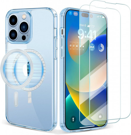 Set de 2 folii pentru ecran si husa de protectie pentru iPhone 14 Pro Max FYY, TPU, albastru, 6.7 inchi