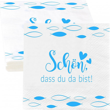 Set de 2 pachete de servetele pentru Botez Faccito, hartie, alb/albastru, 33 x 33 cm