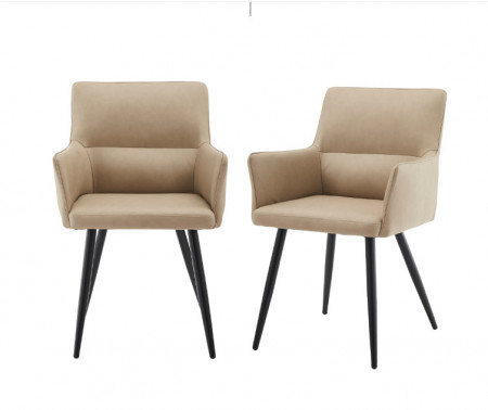 Set de 2 scaune tapitate George Oliver, piele PU/metal, crem/negru, 44 x 53 x 83 cm