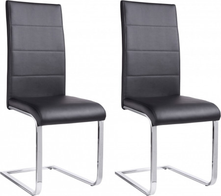 Set de 2 scaune tapitate Josy piele sintetica/metal, negru/argintiu, 42 x 44 x 103 cm - Img 1