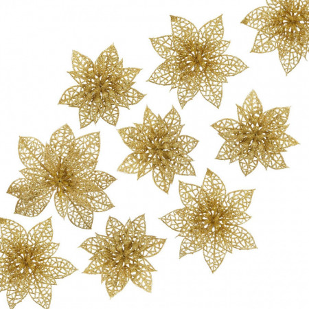 Set de 24 flori artificiale Naler, auriu, plastic, 8 cm / 10 cm / 15 cm - Img 1