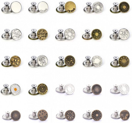 Set de 25 butoane pentru blugi AOSPR, metal, argintiu/auriu, 17 mm