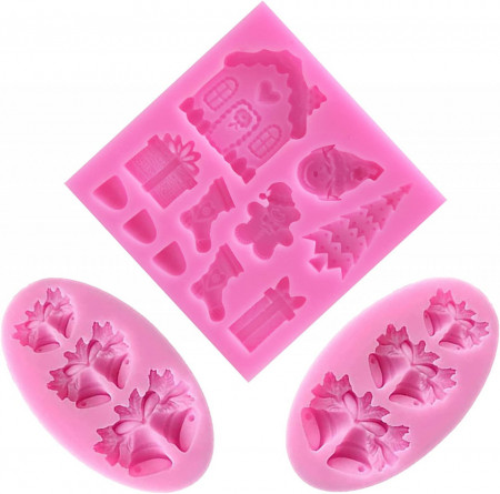 Set de 3 forme pentru bomboane DYWW, silicon, roz, 9 x 5,2 cm / 8,5 x 8,2 cm - Img 1