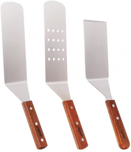 Set de 3 spatule Erjiaen, otel inoxidabil/lemn, argintiu/maro - Img 1
