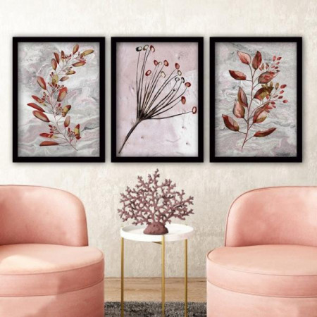Set de 3 tablouri Lulu, lemn, gri/roz, 35 x 45 cm - Img 1