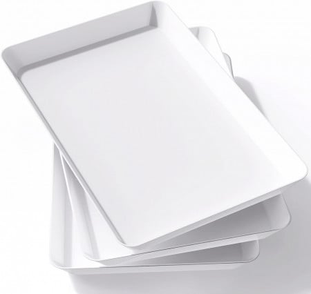 Set de 3 tavi de servire, plastic, alb, 36,7 x 24 x 3 cm