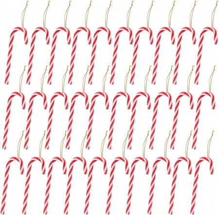 Set de 30 de bastonase pentru bradul de Craciun XIAOMAOMAO, acrilic, alb/rosu, 13 cm