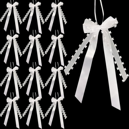 Set de 30 fundite cu arc pentru decor Mecctuck, tul/panglica, alb, 25 x 12 cm