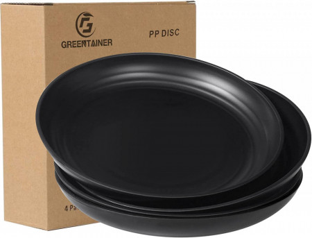 Set de 4 farfurii Greentainer, plastic, negru, 19,8 x 3,8 cm