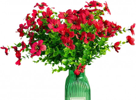 Set de 4 flori artificiale Fycooler, plastic, verde/roz, 15 x 36 cm