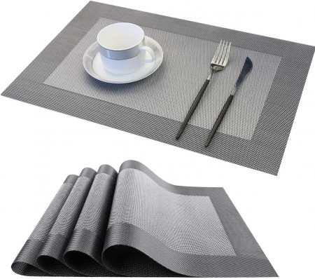 Set de 4 naproane BalconyFalcon, PVC, gri/argintiu, 30 x 45 cm