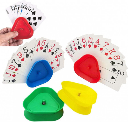 Set de 4 suporturi pentru carti de joc YBFBSJK, plastic, multicolor, 8,2 x 2,5 cm