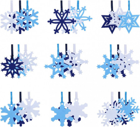Set de 45 ornamente pentru brad Naler, pasla, alb/albastru, 5 x 5 cm - Img 1