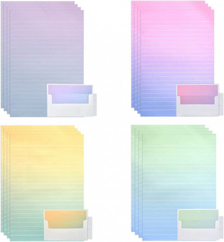 Set de 48 coli de scris si 24 de plicuri pentru scrisori N/A, hartie, multicolor, 14,3 x 21 cm/ 17,4 x 8,7 cm - Img 1