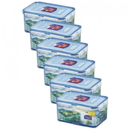 Set de 6 caserole pentru depozitarea alimentelor Lock &; Lock, plastic, albastru, 1 L, 181 x 128 x 88 mm