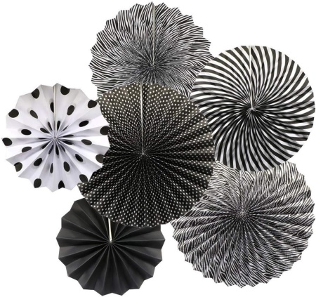 Set de 6 decoratiuni pentru petrecere ApisNest, hartie, negru/alb 20,3/30,4/40,6 cm