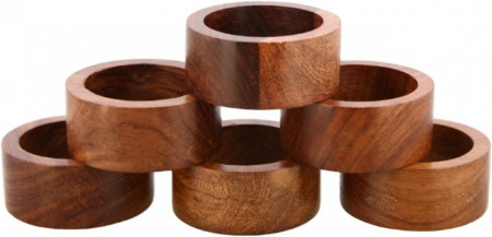 Set de 6 inele decorative pentru servetele Ajuny, lemn, maro, 3,8 cm - Img 1