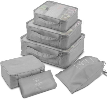 Set de 6 organizatoare pentru bagaje Erliway, tesatura oxford, gri