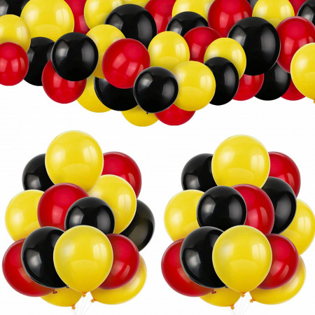 Set de 60 baloane Qpout, latex, rosu/galben/negru, 30 cm