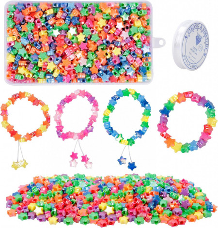 Set de 600 margele si o rola cu elastic pentru bratari/coliere Katoom, plastic, multicolor, 1 x 1 cm