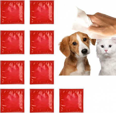 Set de 9 servetele umede pentru animale de companie Kiuiom, alb, textil, 15 x 16,5 cm