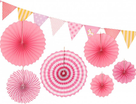 Set de banner cu 6 decoratiuni de petrecere HMYCL, hartie, roz