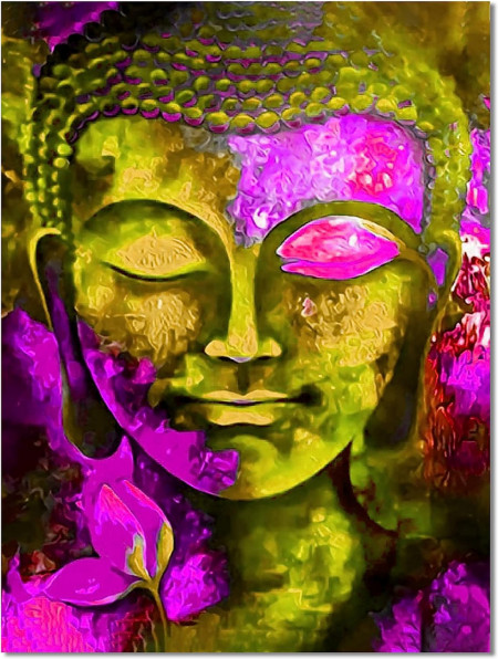Set de creatie cu diamante Bougimal model Buddha, rasina, multicolor, 30 x 40 cm