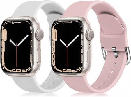 Set de doua bratari pentru Apple Watch Chinbersky, silicon, alb/roz,38/40/41mm