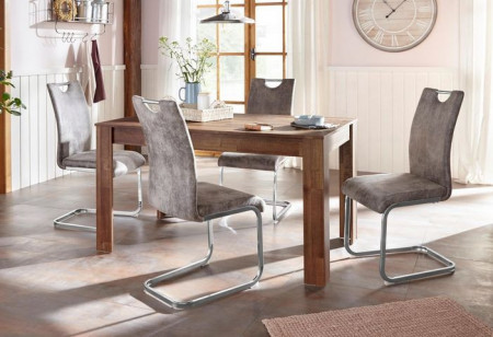 Set de living Home Affaire, masa lemn masiv si 4 scaune tapitate - Img 1
