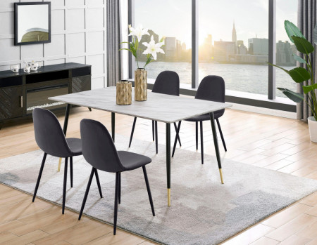 Set de living Monza Eadwine masa + 4 scaune, MDF, antracit/negru, 160x90x76 cm - Img 1