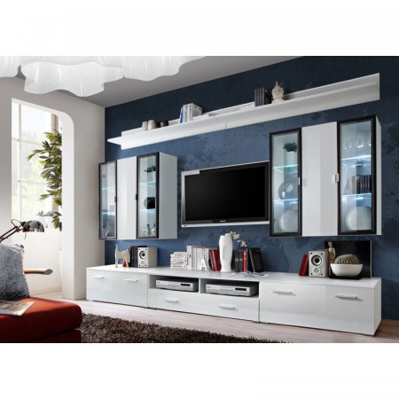 Set de mobilier pentru living Froholdt, MDF, alb/negru, 300 x 190 x 45 cm - Img 1