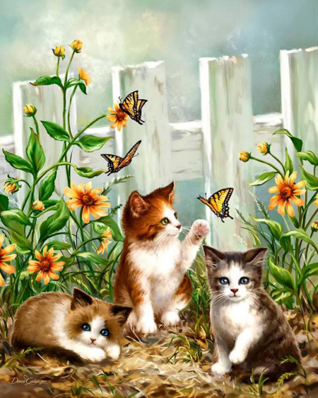 Set de pictura cu diamante FRAYUER, panza/rasina, model pisici, multicolor, 30 x 40 cm