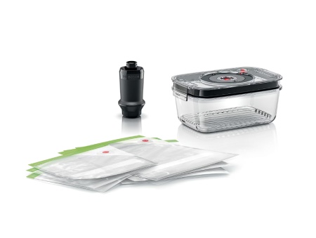 Set depozitare vacuum Bosch: casoleta sticla, pompa vidare, 3 pungi mici si 3 pungi mari, Resigilat, Grad A