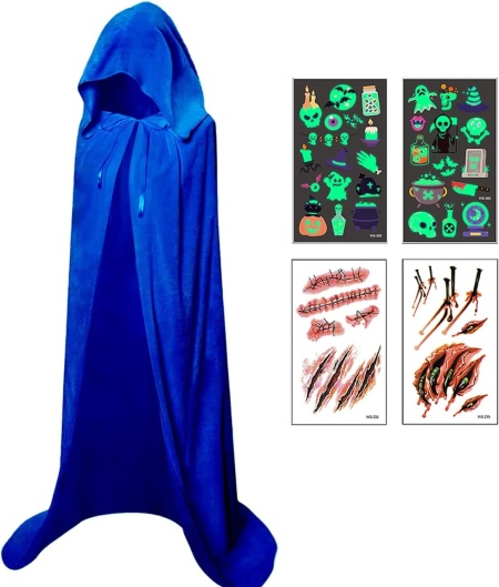 Set mantie si 4 foi cu stickere pentru Halloween Maxee, textil/PVC, multicolor, 190 cm