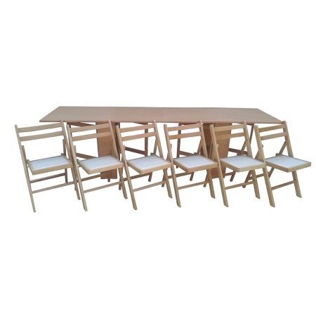 Set masa plianta de 12 persoane cu 6 scaune pliante, fag