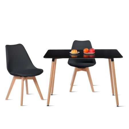 Set masa si 2 scaune Worksop, lemn masic/MDF/textil, natur/negru