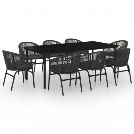Set masa si 8 scaune pentru gradina Angelija, metal/sticla/PVC, negru/gri