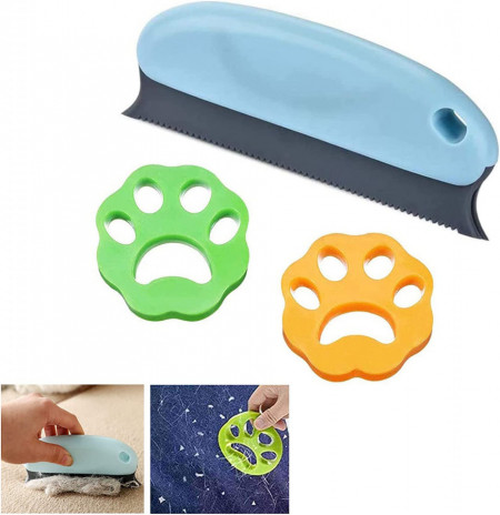 Set perie si 2 dispozitive pentru indepartarea scamelor/parului Sjouch, plastic, albastru/verde/portocaliu
