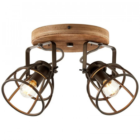 Spotlight Adley, 2 lumini, lemn/metal, natur/auriu invechit, 26 x 21 x 18 cm