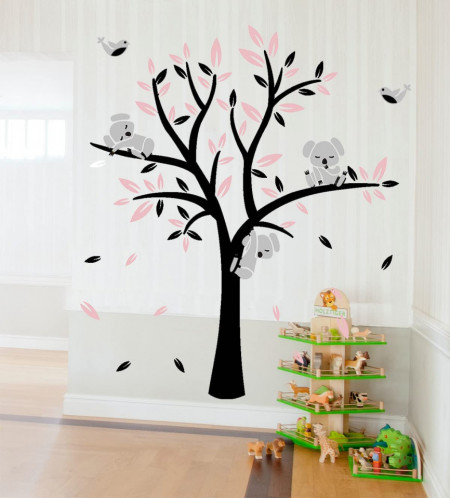 Sticker de perete, PVC, maro/gri/roz, 190 x 160 cm - Img 1