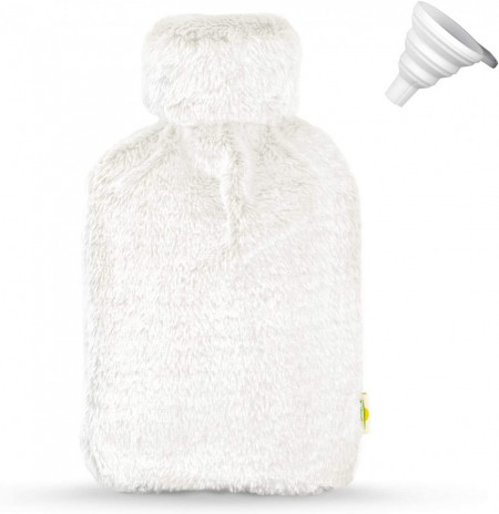Sticla de apa calda BetterDay®, cauciuc/textil, alb, 2 L