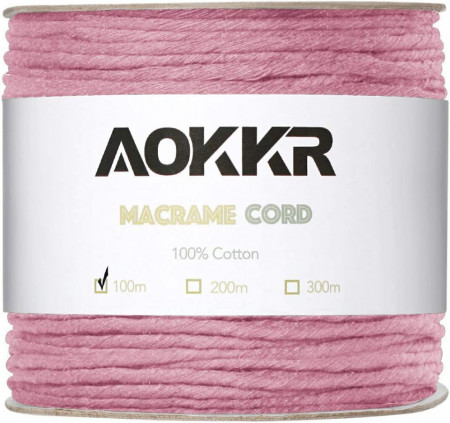 Sul de ata pentru macrame Aokkr, bumbac, roz, 100 m