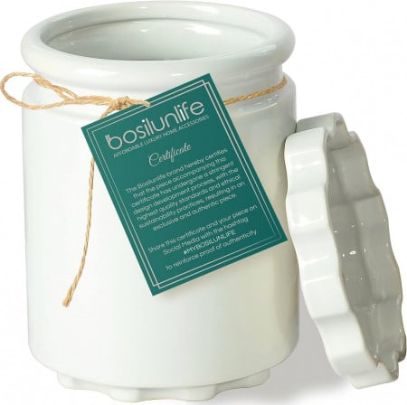 Suport pentru ustensile de bucatarie BosilunLife, ceramica, alb, 13 x 16,5 cm