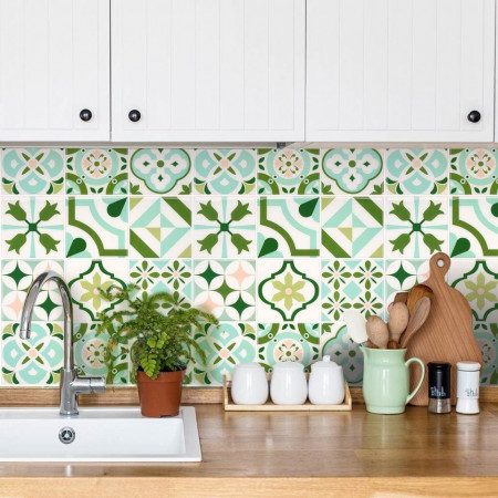 Tapet Morcart, 6 piese, vinil, albastru/alb/verde, 30,5 x 30,5 cm