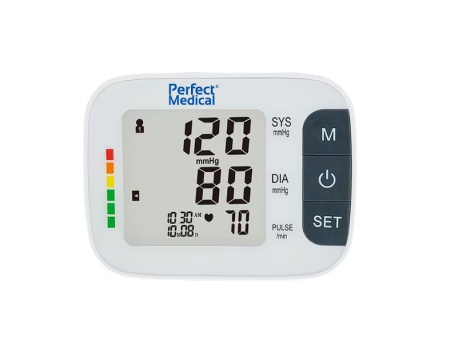 Tensiometru Profesional de brat , complet automat Perfect Medical cu adaptor la priza , avizat , Indicarea valorilor masurate in conformitate cu parametrii stabiliti de Organizatia Mondiala a Sanatatii (OMS), Resigilat, Grad A