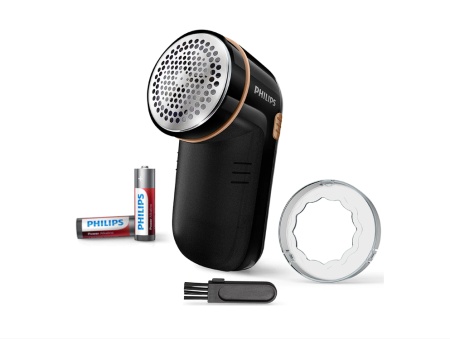Aparat de curatat scame Philips GC026/80, Rotire a lamei de pana la 8800 rotatii/min pentru indepartare eficienta, potrivit pentru toate tipurile de haine, 2 baterii AA Philips incluse, negru, Resigilat, Grad A