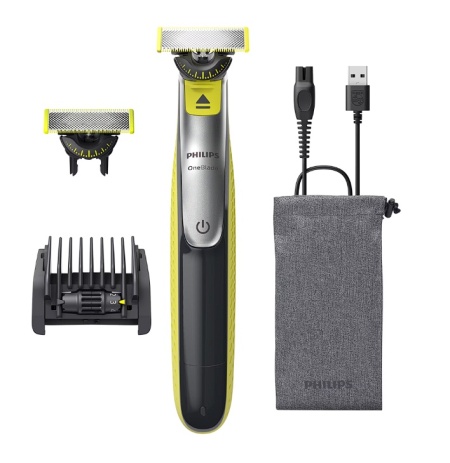 Aparat hibrid de barbierit si tuns barba PHILIPS OneBlade 360 QP2734/31, pieptene reglabil 5 in 1, reincarcabil, umed si uscat, 60 min, USB-A, husa, capac de protectie, lama 360 inlocuibila suplimentara, Verde lime, Resigilat, Grad A - Img 1