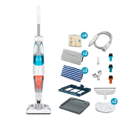 Aspirator vertical cu abur Rowenta Clean & Steam Multi RY8544WH, 1700 W, autonomie abur 30 min, reglaj abur eco/ max, accesoriu pentru ferestre, recipient praf 0.5 l, recipient apa 0.4 l, alb, Resigilat, Grad A