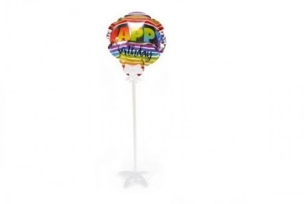 Balon 10 cm Happy Birthday cu tija si stand - Img 1